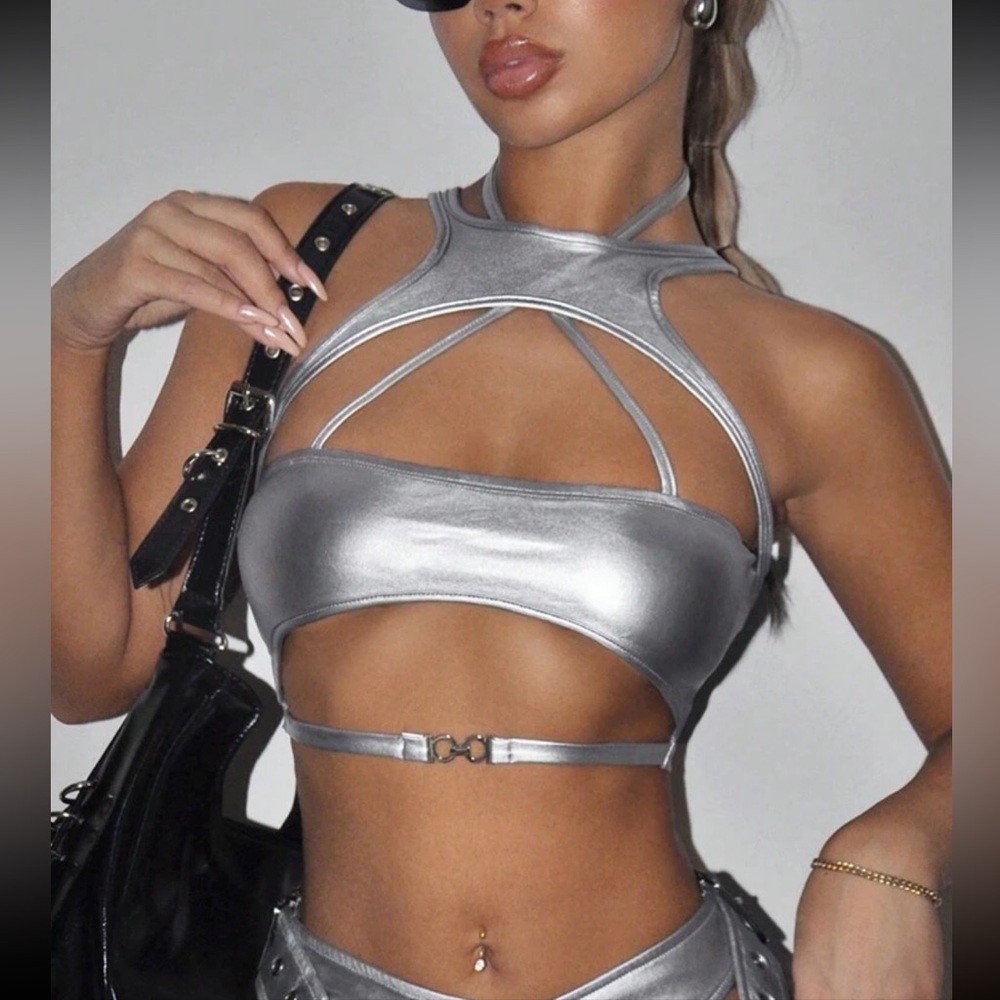 Silver SHEIN rave outfit